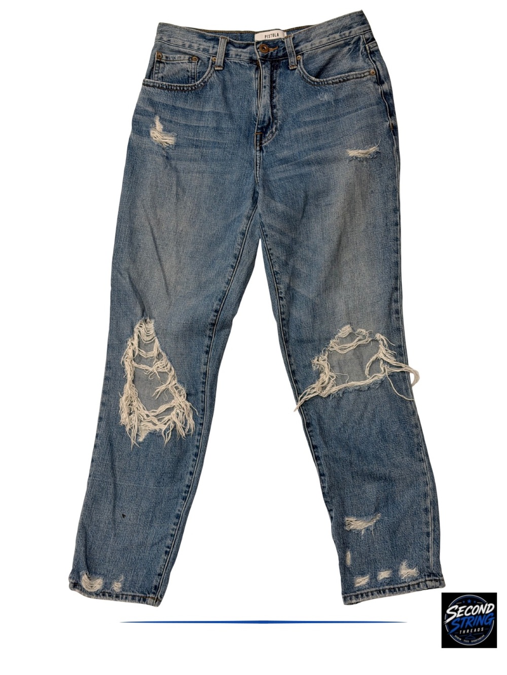 Pistola Vintage-Inspired Distressed Blue Jeans